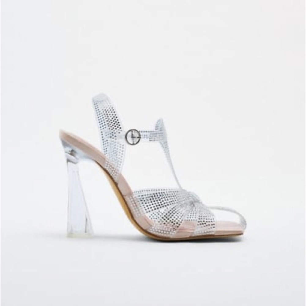 NWT Zara Vinyl Heeled Cage Sandals - Picture 4 of 6